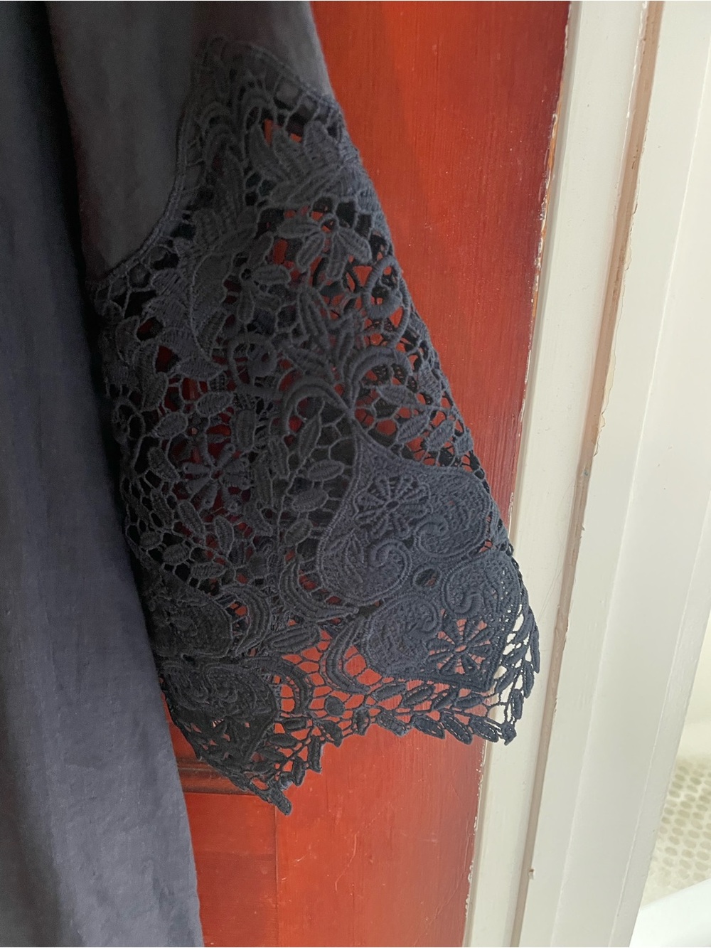 Johnny Was Navy Blue Crochet-Trim Midi Dress, Navy Blue - Picture 3 of 8